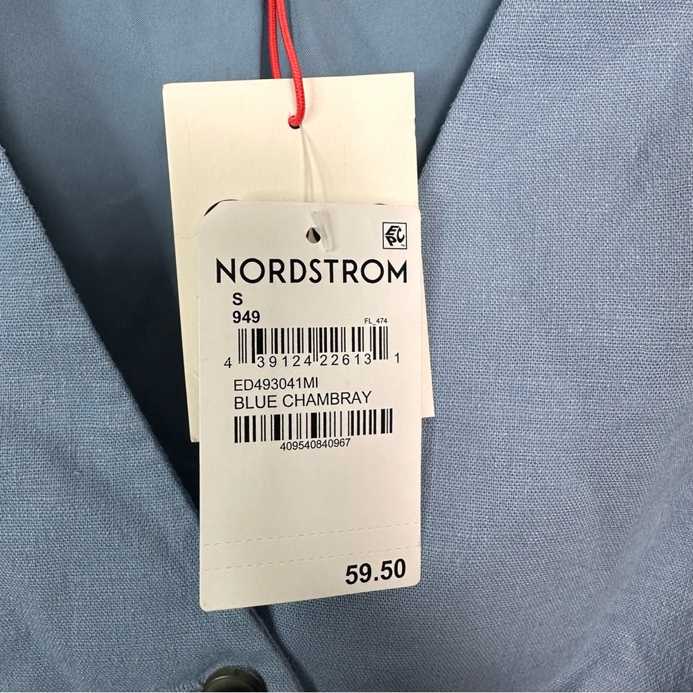 Open Edit Tailored Vest Blue Chambray Size Small - Picture 7 of 9